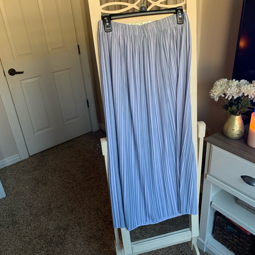 Light Teal and White Striped Midi Skirt